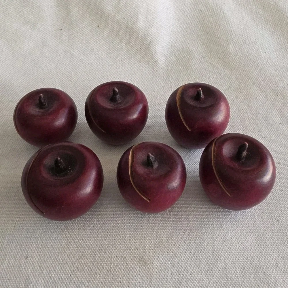 Lot of 6 Vintage Wood Red Apples Place‎ Card Holders Farmhouse Cottagecore